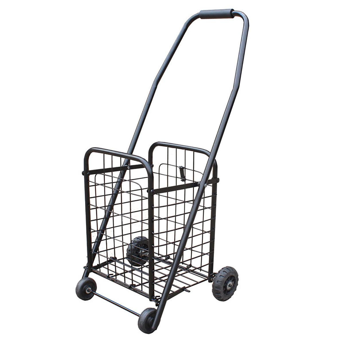 Black Portable Folding Shopping Cart Trolley Basket Grocery Travel Shopping Supermarket Folding Trailer 25KG Bearing 37x32x76cm