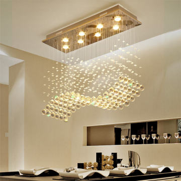 Modern LED K9 Crystal Raindrop Chandelier for Rectangular Dining Table