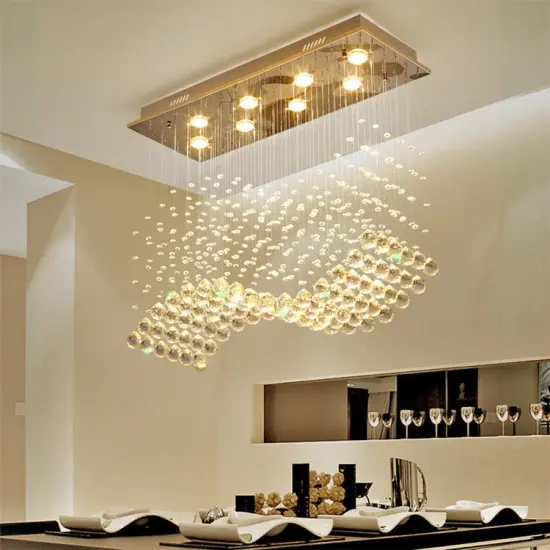 Modern LED K9 Crystal Raindrop Chandelier for Rectangular Dining Table