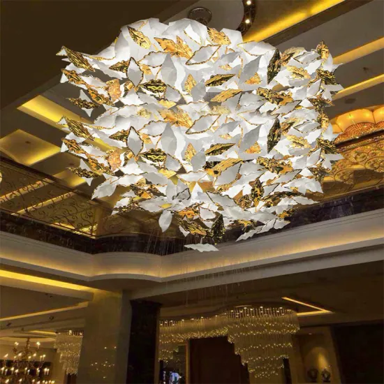 Modern Indoor Hotel Lobby Decoration - Maple Leaf Shaped Chandelier Art Glass Hanging Light