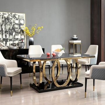 Black Artificial Marble Top Stainless Steel Dining Table Set for Sale