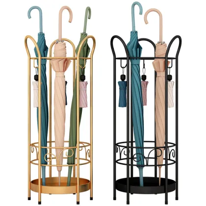 Golden and Black Restaurant Umbrella Stand with Holder and Storage Rack - Perfect Household Umbrella Stand