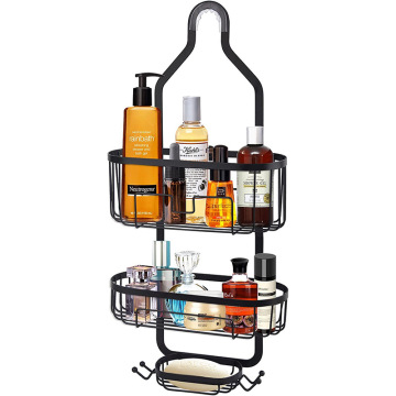 Organized Shower Essentials: Bathroom Storage Rack with Iron Perforated Hanging Basket, Storage Hooks, and Razor Rack