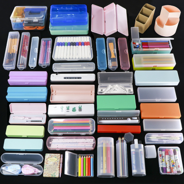 Multifunction A4 File Stationery Pencil Case Custom Plastic School Stationery Box Office Storage Crayon Marker Pen Case Holder