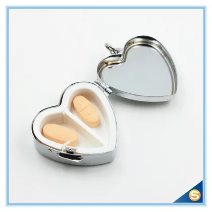 Heart Shape Tin Pill Box with Keychain