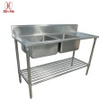 double sink worktable with round tube