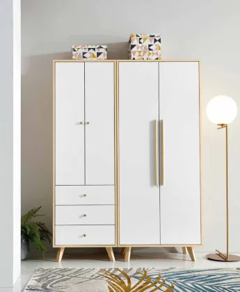 White Solid Wood Swing Door Wardrobe