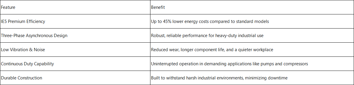 Three-phase asynchronous induction motor technology features