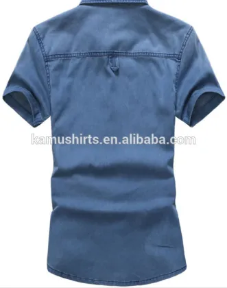 Men's Printed Denim Shirts Short Sleeve Denim Shirt For Men Washed Denim Casual Shirt