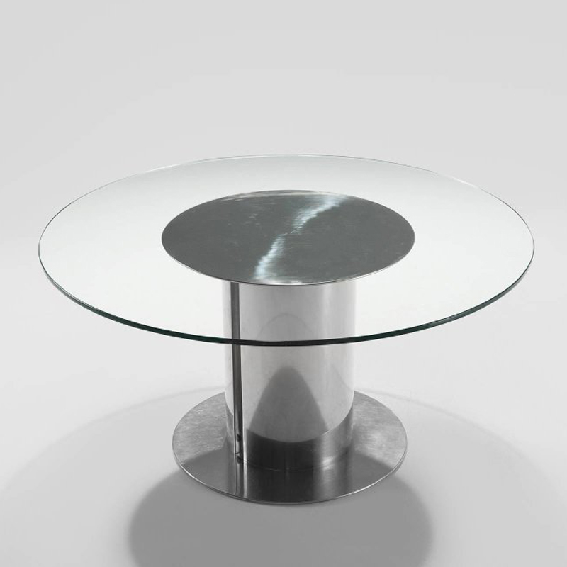 Table à manger en verre avec base en acier inoxydable