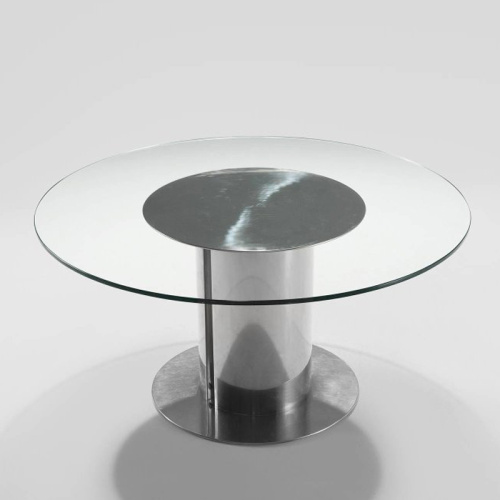 Стеклянный обеденный стол с основой из нержавеющей стали