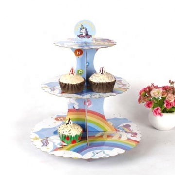 3 επιπέδων χαρτόνι cupcake στάση για unicorn παιδιά γενεθλίων πάρτι κέικ