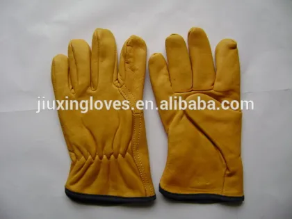Golden cow grain leather driving gloves