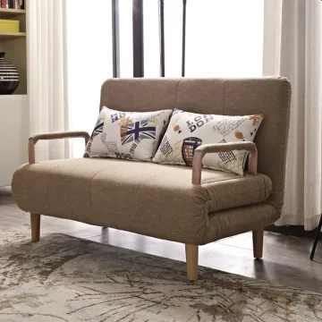 Modern Two Seaters Foldable Wood Fabric Sofa Cum Bed