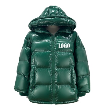 Áo khoác Puffer màu xanh lá cây bóng có mũ trùm đầu - Áo khoác nam xuống với 2 túi phía trước