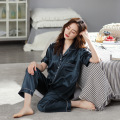 Kurzarm Faux Seiden -Pyjamas für Frauen