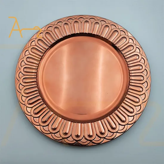 Colorful Plastic Charger Plates with Rose Gold Reef Pattern: 13 Inch Wedding Table Decoration Dinnerware Set