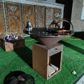 Corten fire pit table metal wooden grill bbq