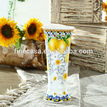 Elegant Fine New Bone China Slim Ceramic Flower Vase of Lemon Fragrance