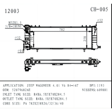 Radiator för Jeep Wagoneer 4.0 I V6 OEM52079682AE