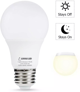 500lm Auto Light-up Light Sensor LED Light Bulb - 2700K Warm White to 5000K Daylight White, E26/E27 Fit