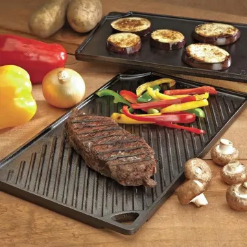 Camping BBQ Grill Plate: Home Outdoor Garden Cast Iron Reversible Grill Griddle