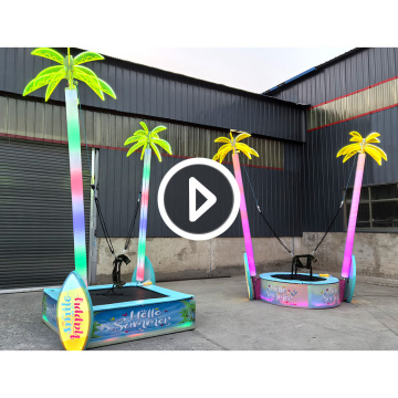Hand Pull Summer Theme Rides Coconut Trees Single Bungee Jumping Trampoline With Springs
