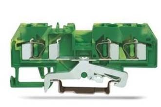 600v Green - Yellow 3 Conductor Ground Terminal Block, Rail Spring Terminal Blocks Sp204