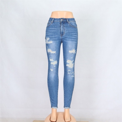 Women's Trousers Cotton Ripped Jeans