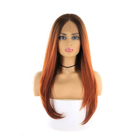 X-TRESS Factory  Lace Front Synthetic Hair Wigs For Women Dark Roots Auburn Blonde 613 Ombre Color Straight Lace Frontal Wig