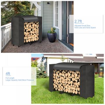 Black Firewood Rack Outdoor with Rainproof Cover