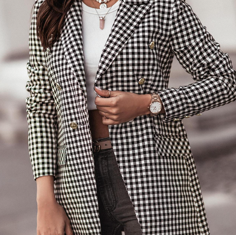 Öffnen Sie die Vordere einen Knopf Plaid Blazer