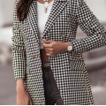 Open Front One Button Plaid Blazers