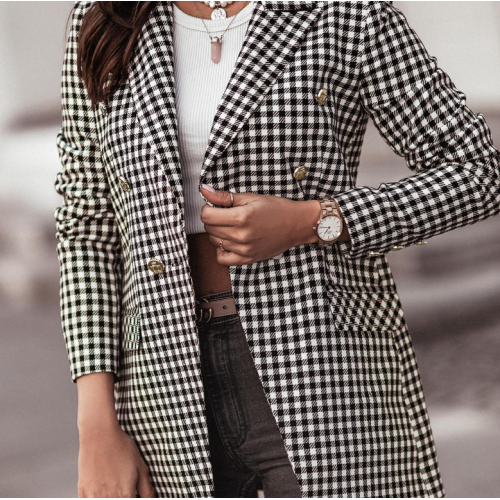 Open Front One Button Plaid Blazers