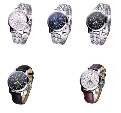 Male Leather Quartz Analog Watch Tissot , Round Branded Wristwatch