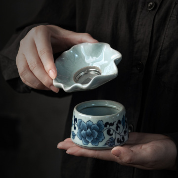 Ceramic Jingdezhen Filtrazione di filtrazione da tè blu e bianca fatta a mano