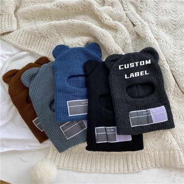 High Quality Cute Design Custom Logo UV Protection Knitted Ski Mask Beanie