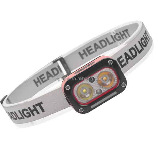 USB Charging ABS Plastic LED Headlamp with White, Yellow, Red Light Sensing for Outdoor Night Running and Fishing