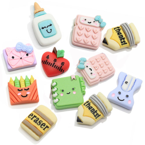 Kawaii School Items Pencil Notebook Eraser  Flatback Resin Cabochons Embellishments Diy Scrapbooking Hair Bow Accessories