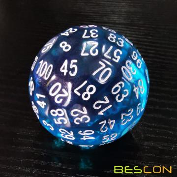 Polyconque dés translucide bleu Bescon 100 faces, D100 dés, 100 faces Cube, Transparent D100 Game Dice