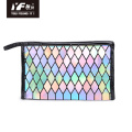 Geometric rhombus multicolor leather cosmetic bag