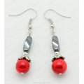 Red Coral Twist Beads hematite earring