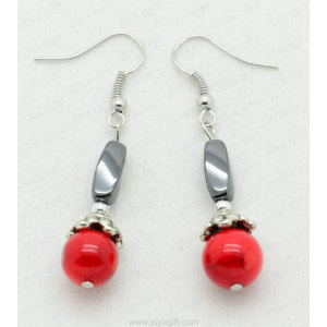 Boucle d&#39;oreille hématite Red Coral Twist Beads