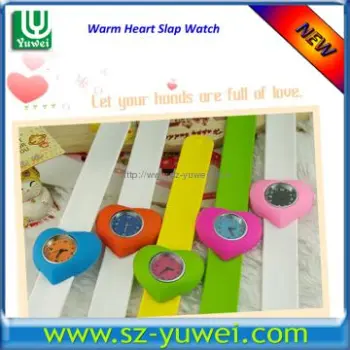 Silicone Slap Bracelet with warm Heart case Watch for Kids