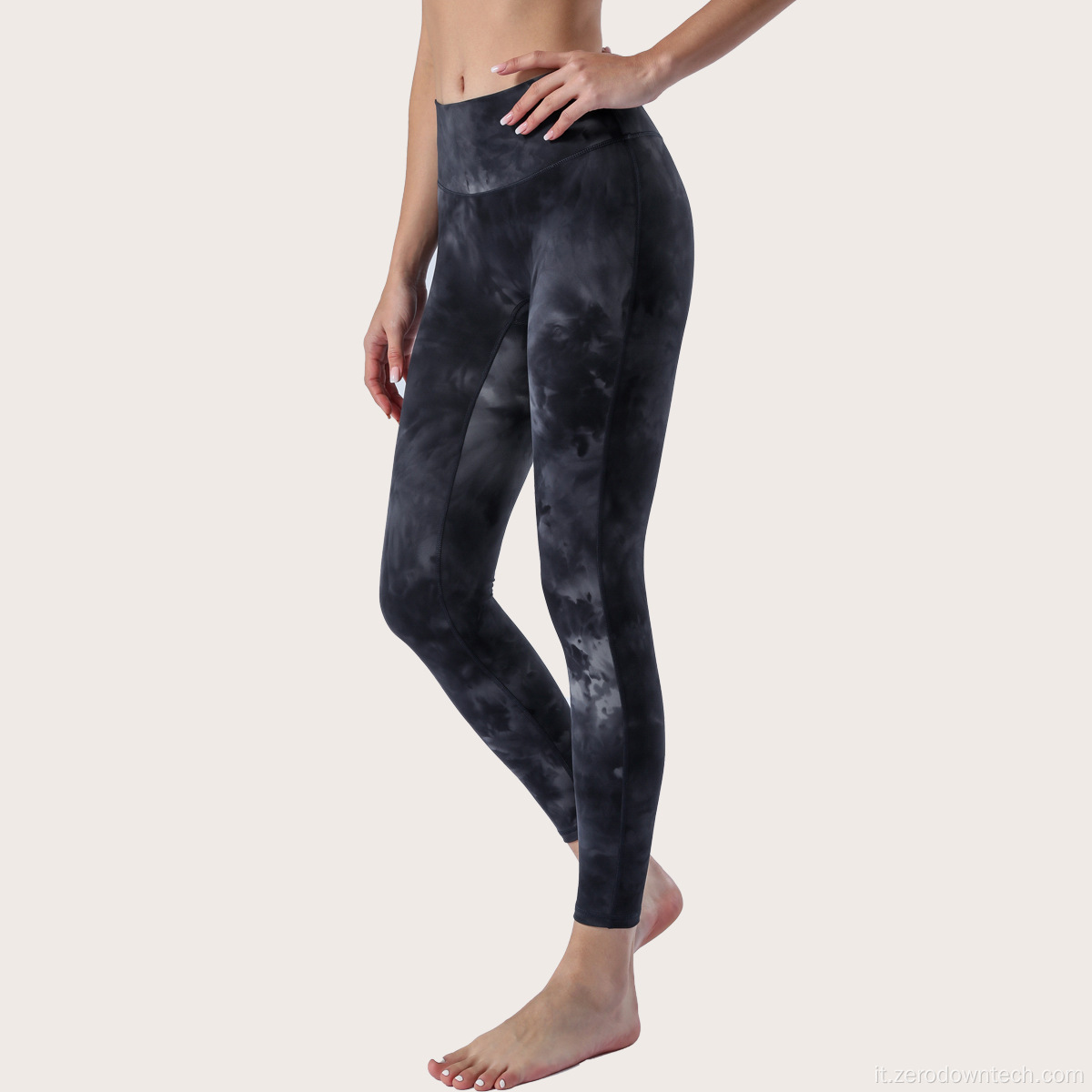 pantaloni a nove punti fitness yoga tie-dye a vita alta