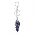 Gemstone Double Hexagonal Prism Wrapped Silver Dragon Stone Key Chains Vintage Crystal Dragon Charm Keychain Key Ring Gift