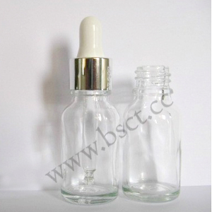 Clear glass essential oil bottle with glass pipette dropper