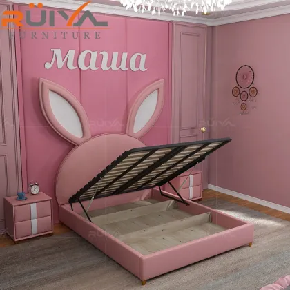 Princess Pink Rabbit Shape Bed Set for Girls' Bedroom Furniture