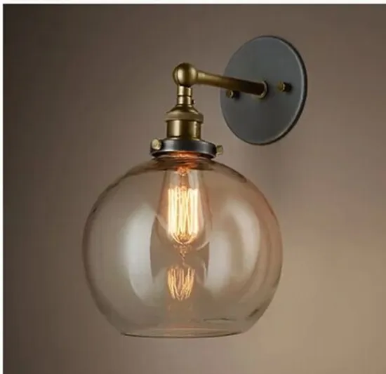 Vintage Industrial Brass Metal Wall Lamp With Clear Glass Shape Edison Bulb Wall Lamp For Hotel