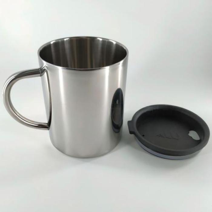 Kaffeetasse aus Metall mit Henkel, einwandig